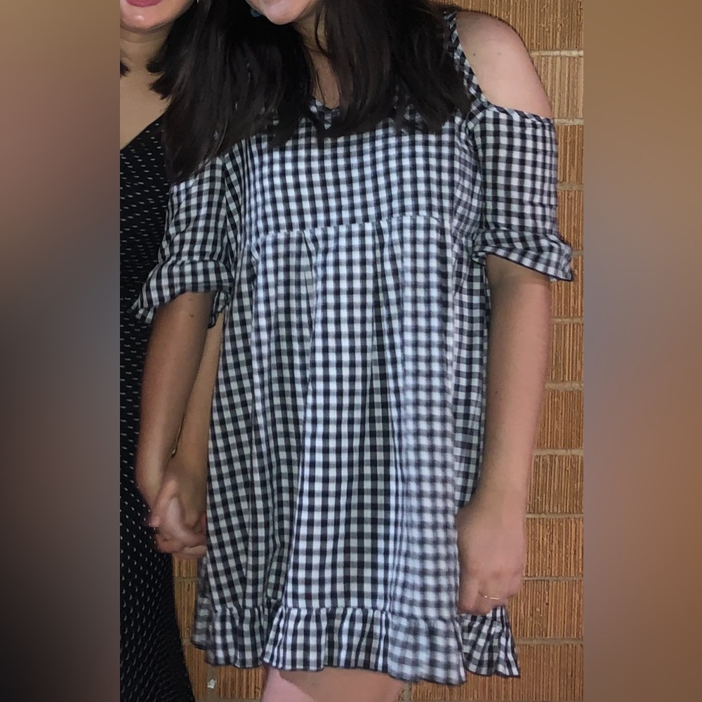 Ruffle Open Sleeve Babydoll Dress in black checkered MADEWELL Medium